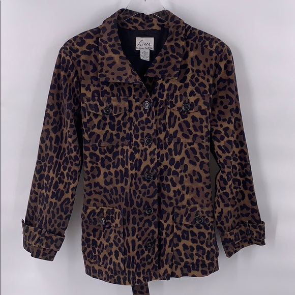 Linea leopard print trench jacket belted L - Picture 3 of 5